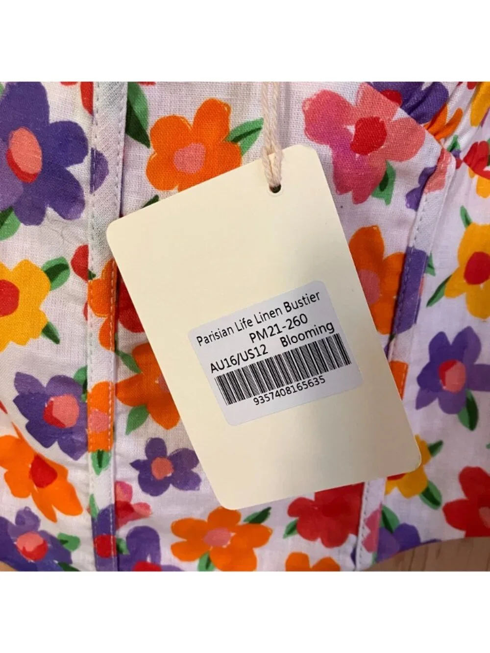 Peppermayo x Revolve Womens Floral Linen Bustier Tie Top Size 12 White SP NWT - Picture 6 of 12